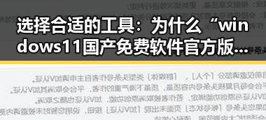 选择合适的工具：为什么“windows11国产免费软件官方版”成为铁岭市用户的首选