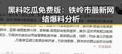 黑料吃瓜免费版：铁岭市最新网络爆料分析