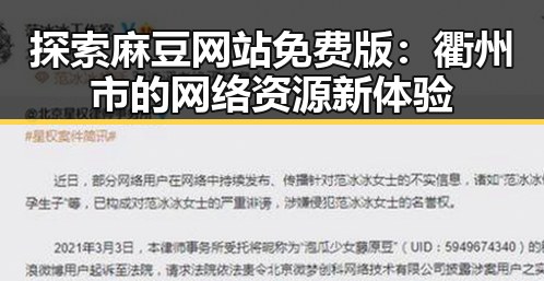 探索麻豆网站免费版：衢州市的网络资源新体验